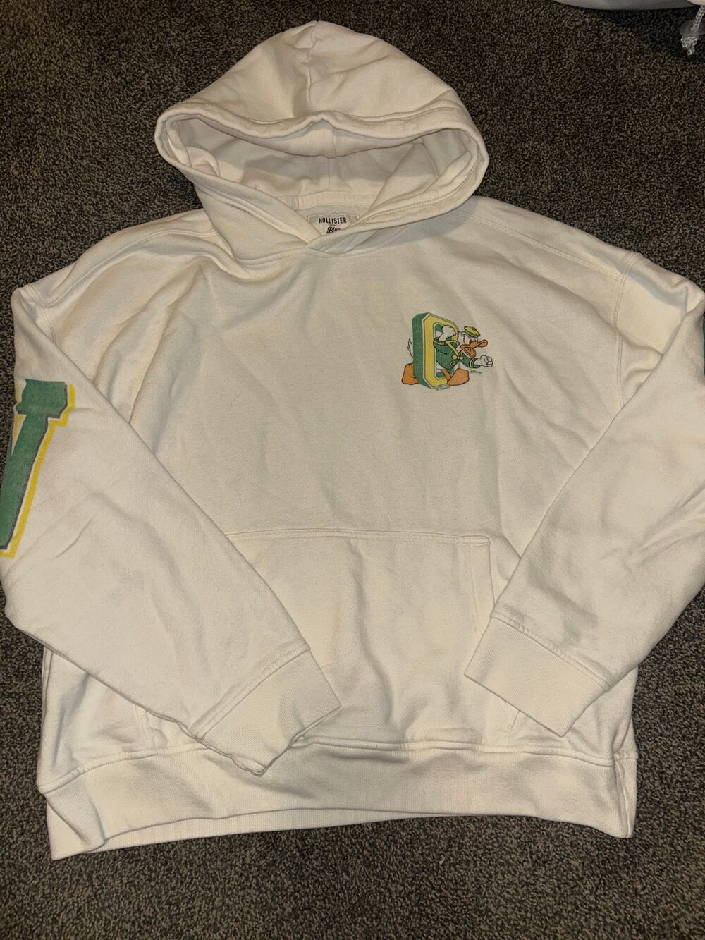 Hollister Unisex Hoodie Oregon Ducks Donald Duck LCream Pullover Boxy Fit NCAA